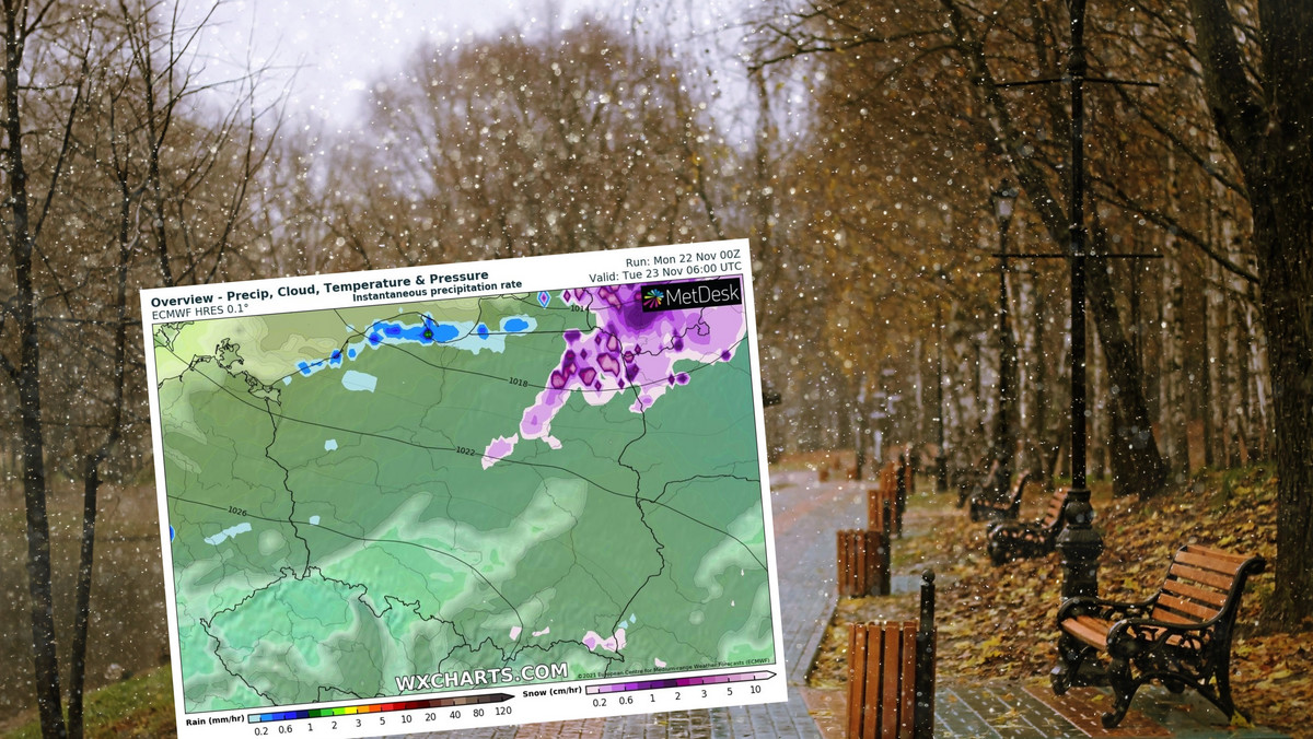 Prognoza pogody na poniedziałek, 22 listopada. Coraz chłodniej. Możliwy śnieg