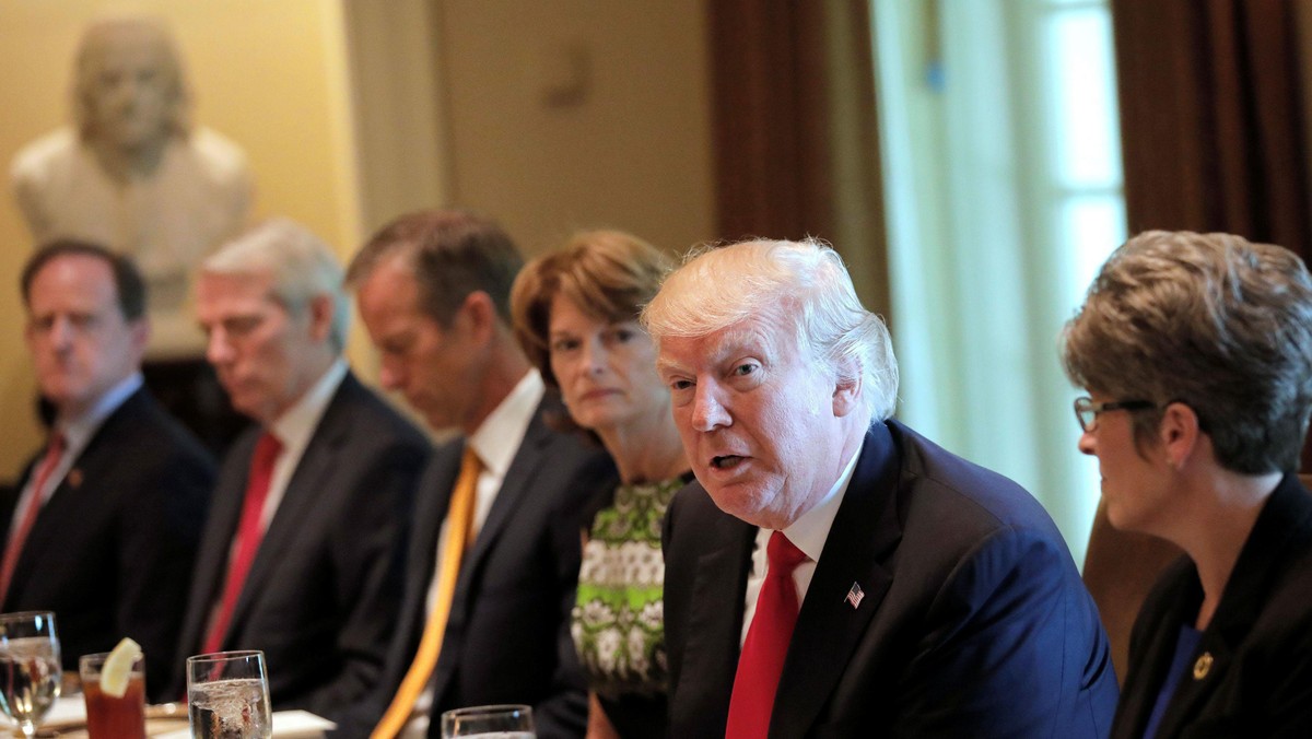 U.S. President Trump attends a lunch meeting with members of Congress at the Cabinet Room of the Whi