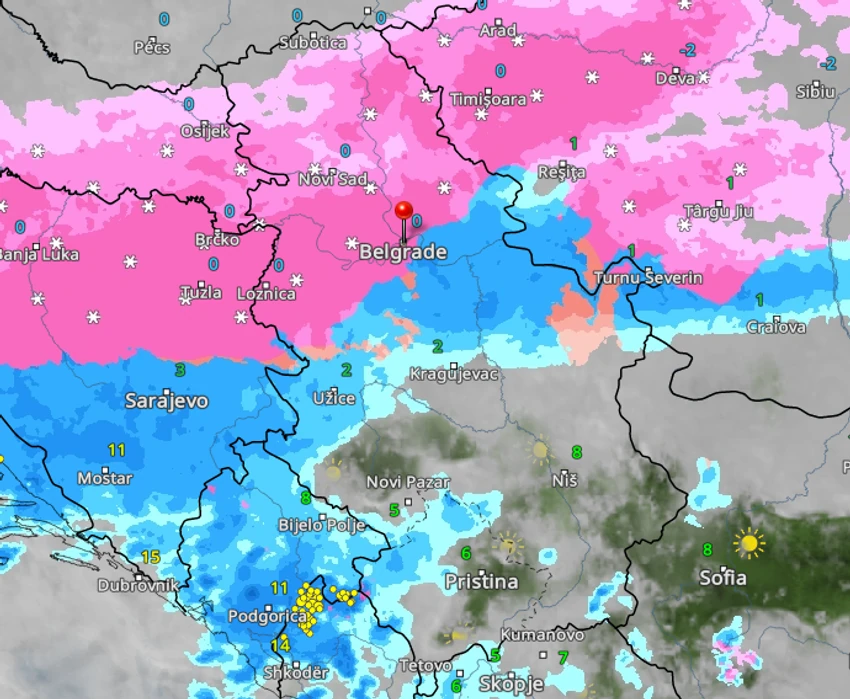 Kretanje padavina u nedelju u Srbiji u 9 časova 