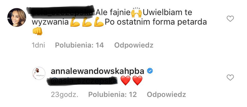 komentarze pod postem Anny Lewandowskiej