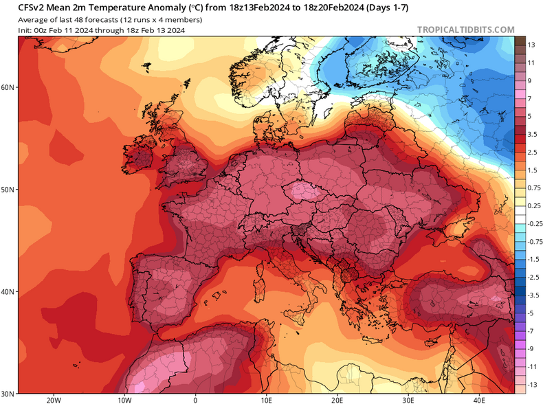 Anomalia temperatury w najbliższych dniach pozostanie wysoka w większości Europy
