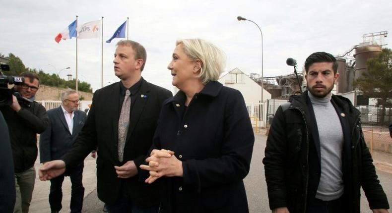 French far-right presidential candidate Marine Le Pen arrives at the Alteo aluminium plant in southern France