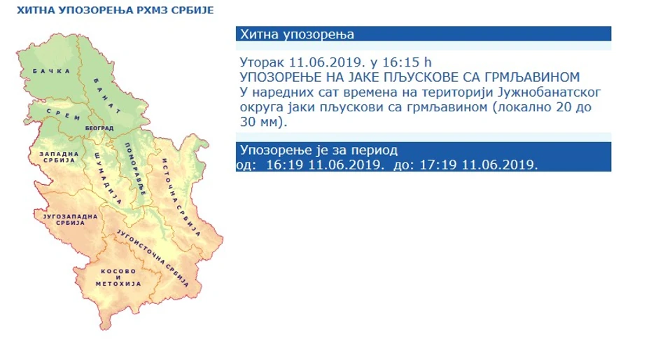 Hitno upozorenje RHMZ