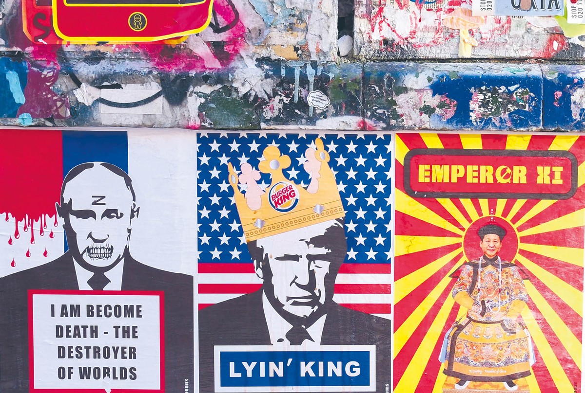 Władimir Putin, Donald Trump i Xi Jinping na ulicznych karykaturach