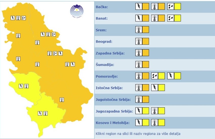 Narandžasti meteoalarm upaljen je danas za najveći deo zemlje
