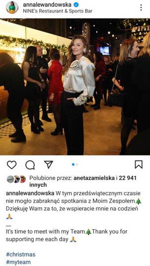 Widok postu zamieszczonego na profilu Anny Lewandowskiej na Instagramie