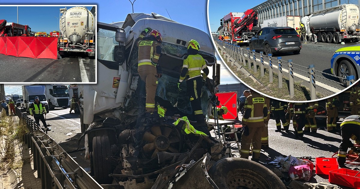 Zderzenie ciężarówek w Warszawie. Strażacy ratowali zakleszczoną w kabinie kobietę