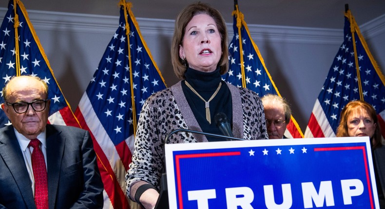 Sidney Powell, attorney for President Donald Trump, conducts a news conference at the Republican National Committee on lawsuits regarding the outcome of the 2020 presidential election on Thursday, November 19, 2020.