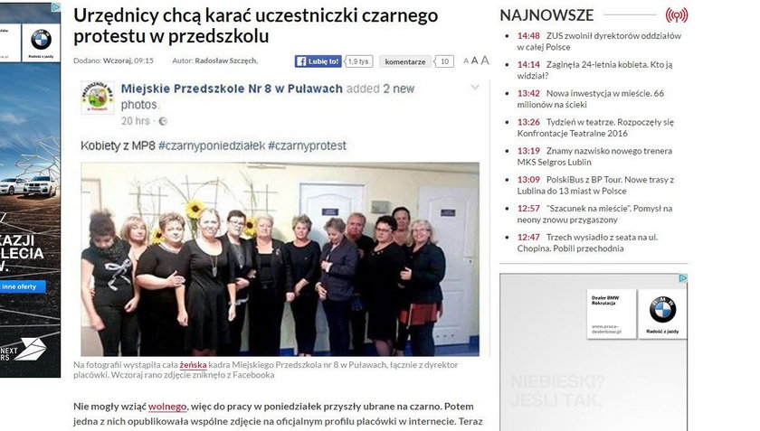 Ubrały się na czarno na strajk kobiet