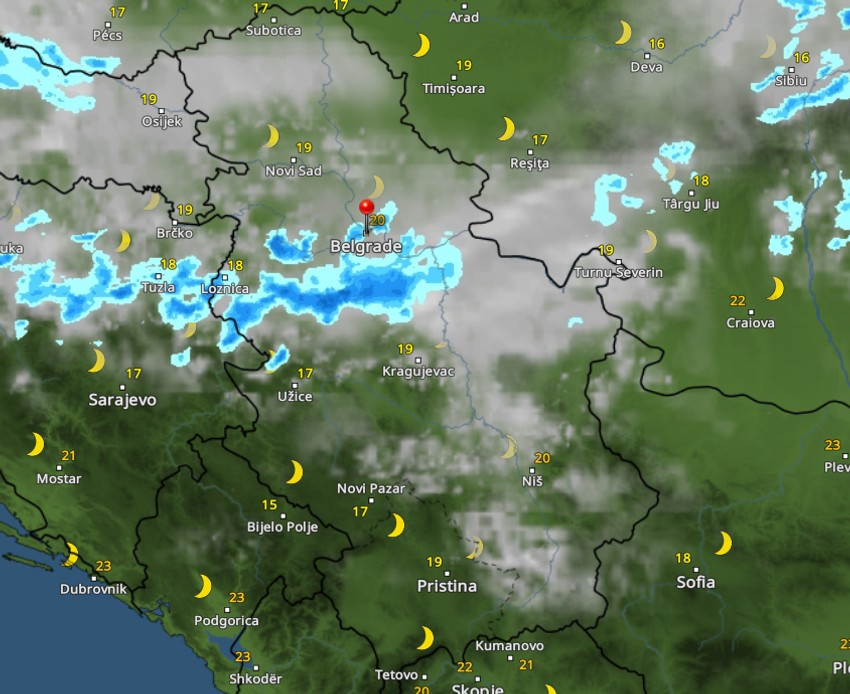 Kretanje nevremena u dva sata posle ponoći