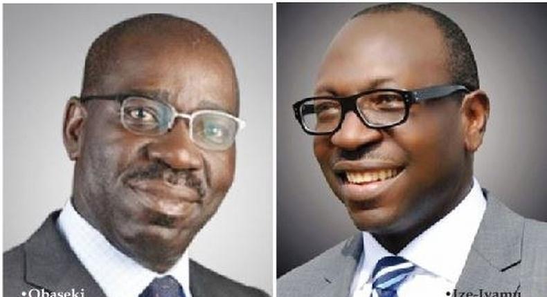 APC Edo governorship candidate, Godwin Obaseki and PDP candidate, Osagie Ize-Iyamu