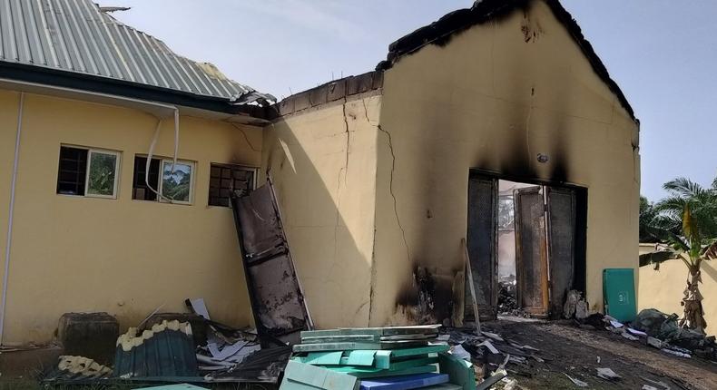 Burnt INEC office at Ibesikpo Asutan LGA, Akwa Ibom [Premium Times/Cletus Ukpong]