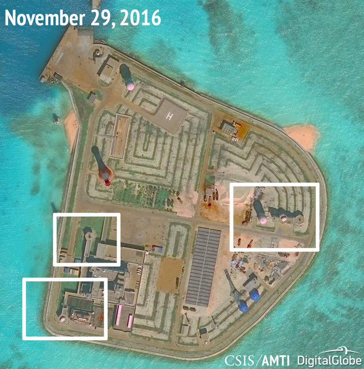 Wyspy Spratly - chińskie instalacje obronne, źródło: Asia Maritime Transparency Initiative/Digital Globe