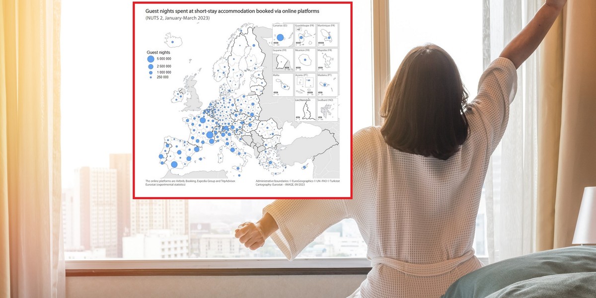 Turyści w UE spędzili prawie 153 mln nocy w kwaterach na wynajem krótkoterminowy zarezerwowanych za pośrednictwem Airbnb, Booking, Expedia Group lub TripAdvisor — wynika z danych Eurostatu za II kwartał 2023 r. 