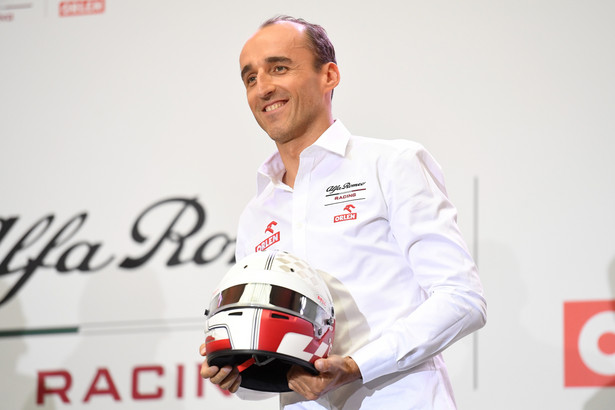 Kierowca zespołu Alfa Romeo Racing Orlen Robert Kubica podczas konferencji prasowej dot. współpracy PKN ORLEN z Alfa Romeo Racing ORLEN