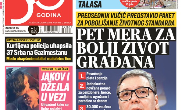 Blic naslovna strana za 30.6.