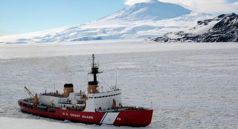 CGC POLAR STAR plows through ice in Antarctic waters. The Polar Star is currently the United States' only operational heavy icebreaker.US Coast Guard