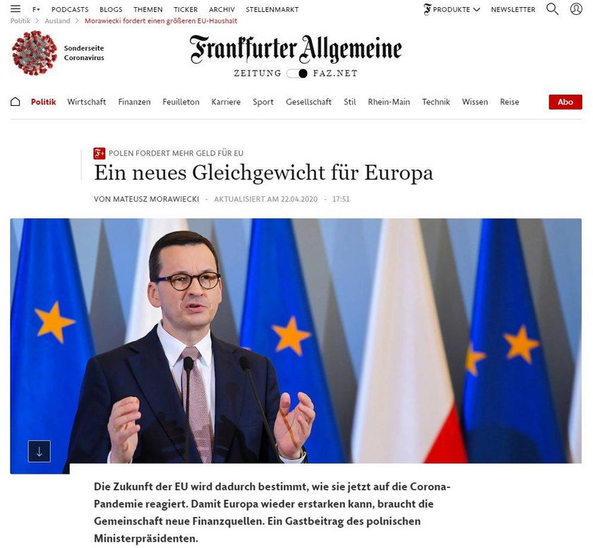 Mateusz Morawiecki na łamach niemieckiej gazety