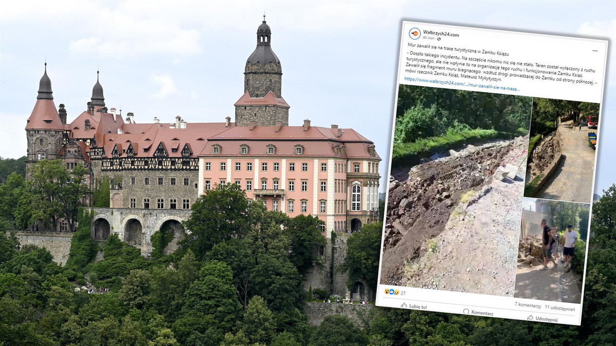 Niebezpieczna awaria przy zamku Książ. Grad kamieni spadł na trasę turystyczną!