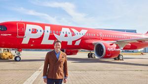 Play CEO Birgir Jnsson and an Airbus A321neo.Bernhard Kristinn/Courtesy of Play