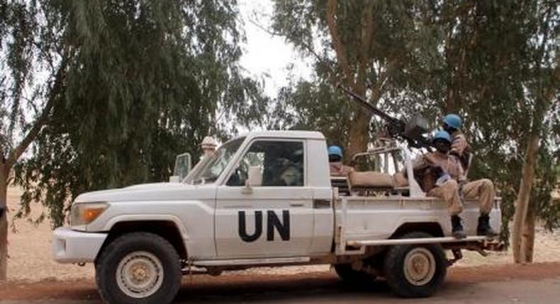 UN peacekeepers patrol in the northern town of Kouroume, Mali May 13, 2015. Kourome is 18 km (11 miles) south of Timbuktu.