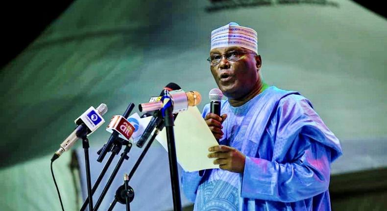 Atiku Abubakar delivering his victory speech after PDP presidential primaries in Abuja