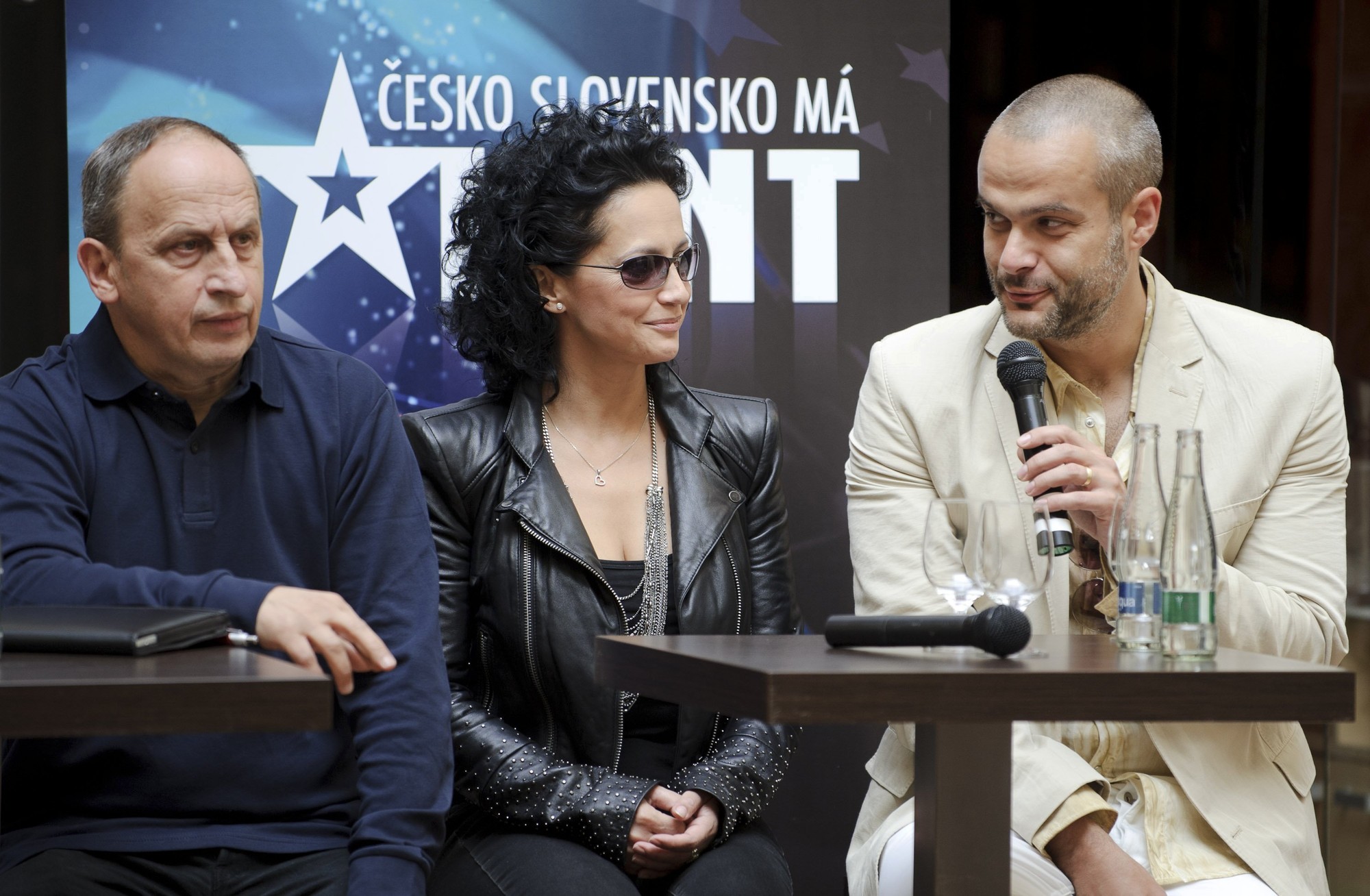 Jan Kraus, Lucie Bílá a Jaro Slávik na tlačovej konferencii k projektu Česko Slovensko má talent.