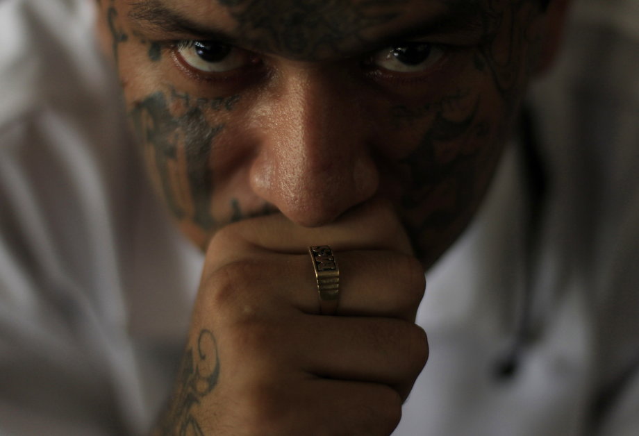 Walter Geovani Salguero, 30, an inmate and member of El Salvador's Mara Salvatrucha (MS-13) gang.