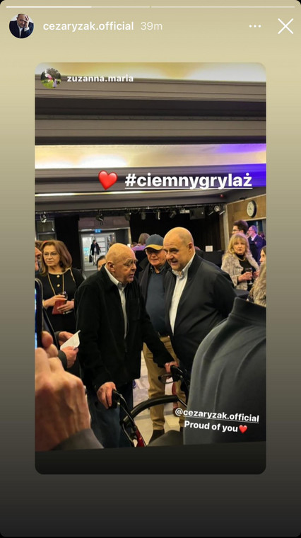 Stanisław Tym i Cezary Żak podczas premiery spektaklu "Ciemny grylaż" w Och-Teatrze