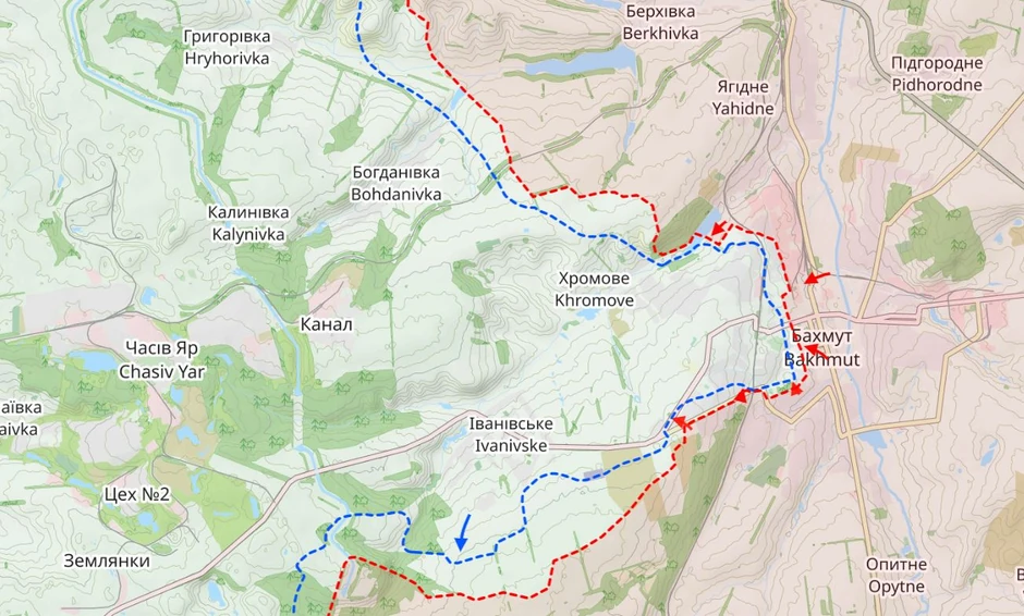 Bahmut mapa, 10 april 2023.