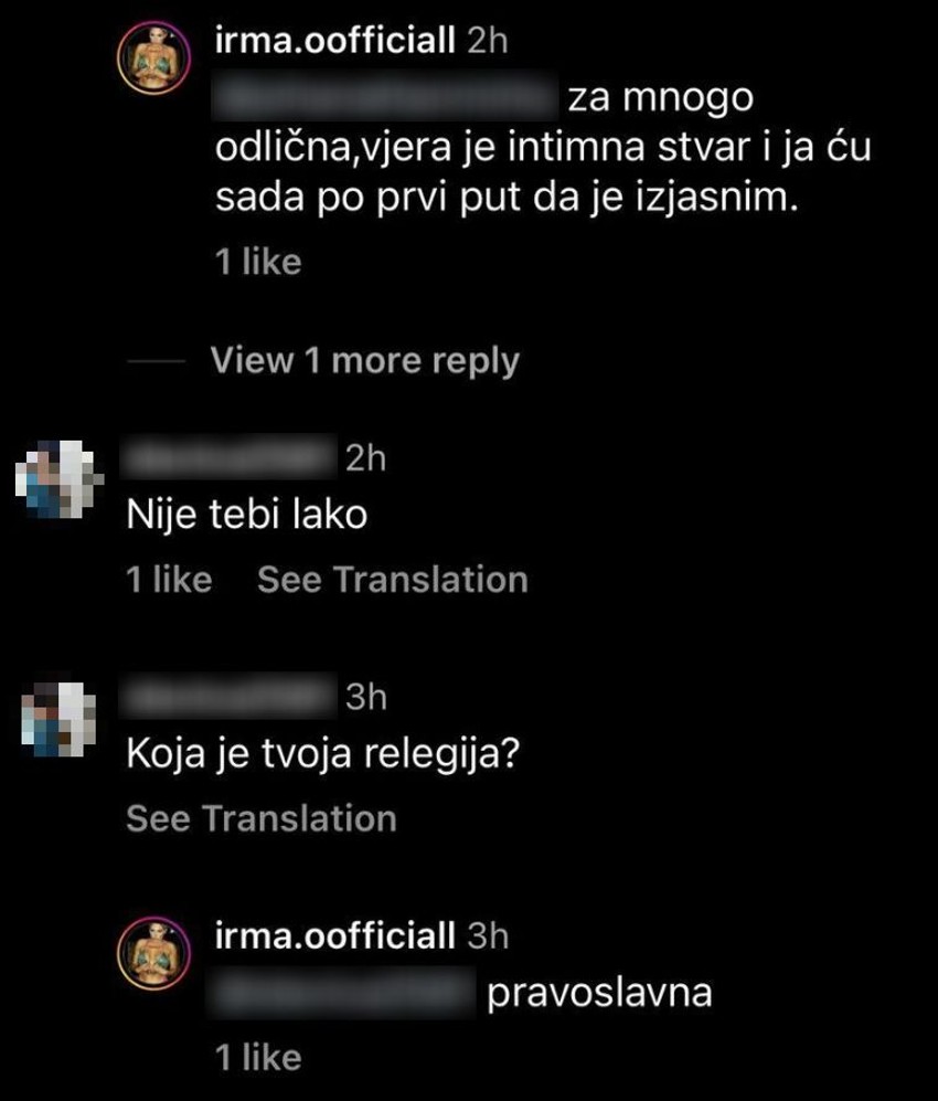 Komentari Irme na Instagramu
