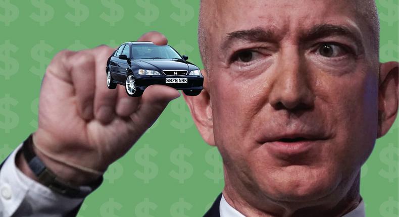 Up until 2013, Jeff Bezos was still seen driving a Honda Accord.Alex Wong/Getty; Getty Heritage Images; Taryn Colbert/Business Insider