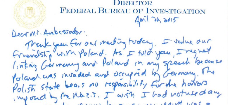 Szef FBI żałuje, że powiązał Polskę z Niemcami. Spotkał się z ambasadorem RP i wręczył mu list