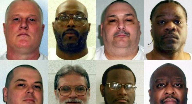 Arkansas death row inmates (L-R, top) Don William Davis, Stacey Eugene Johnson, Jack Harold Jones and Ledelle Lee; (L-R, bottom) Jason F. McGehee, Bruce Earl Ward, Kenneth D. Williams and Marcel W. Williams