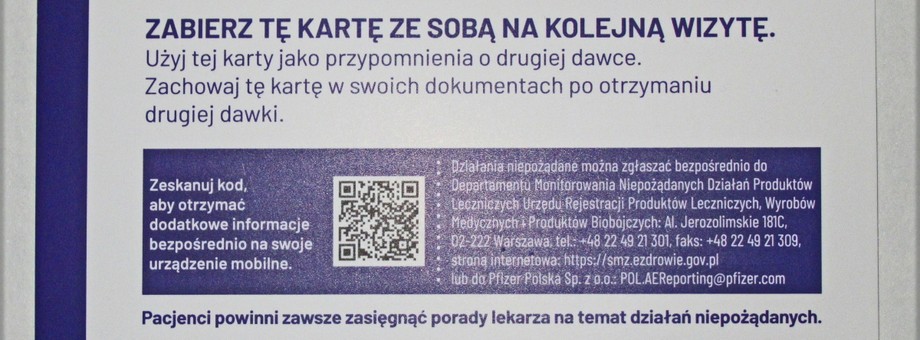 Zaświadczenie pacjenta zaszczepionego przeciw COVID-19