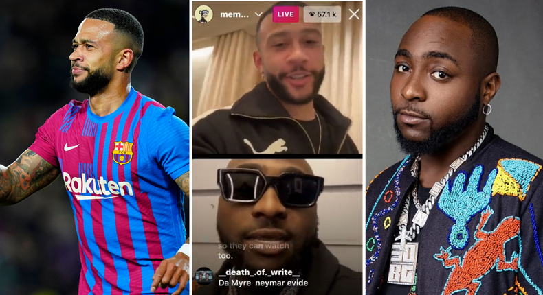 Barcelona Star Memphis Depay calls Nigerian music star Davido on his Instagram live on Tuesday