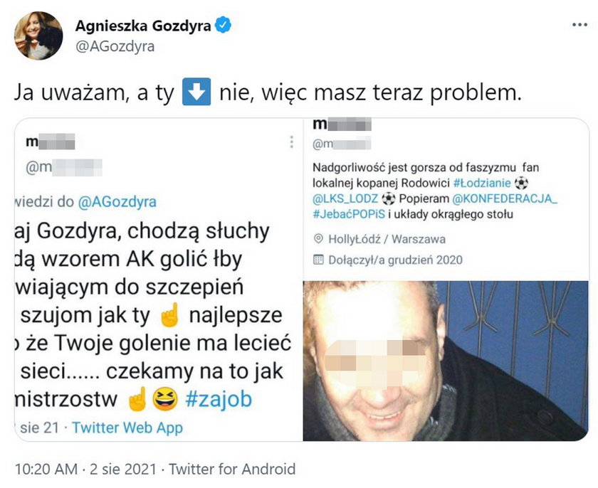 Agnieszka Gozdyra otrzymała przerażającą wiadomość od antyszczepionkowca