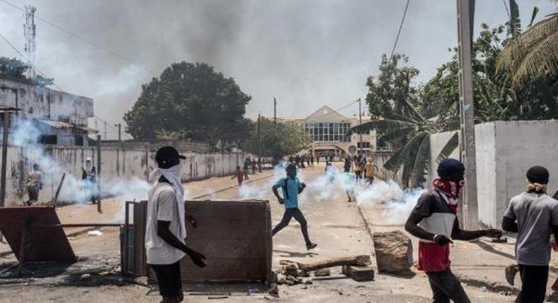 Manifestation à Ziguinchor, le 16 mai 2023, en faveur de l’opposant Ousmane Sonko MUHAMADOU BITTAYE - AFP