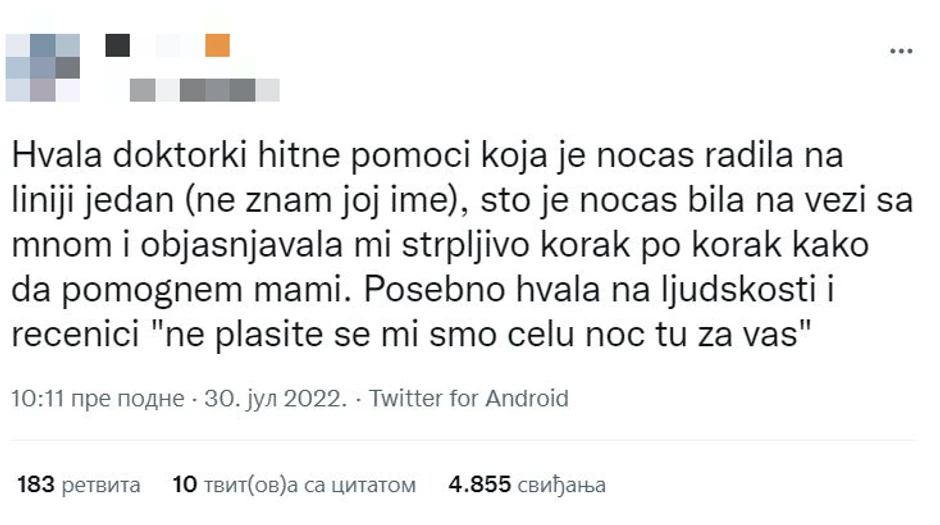 Zahvalnost doktorki hitne pomoći