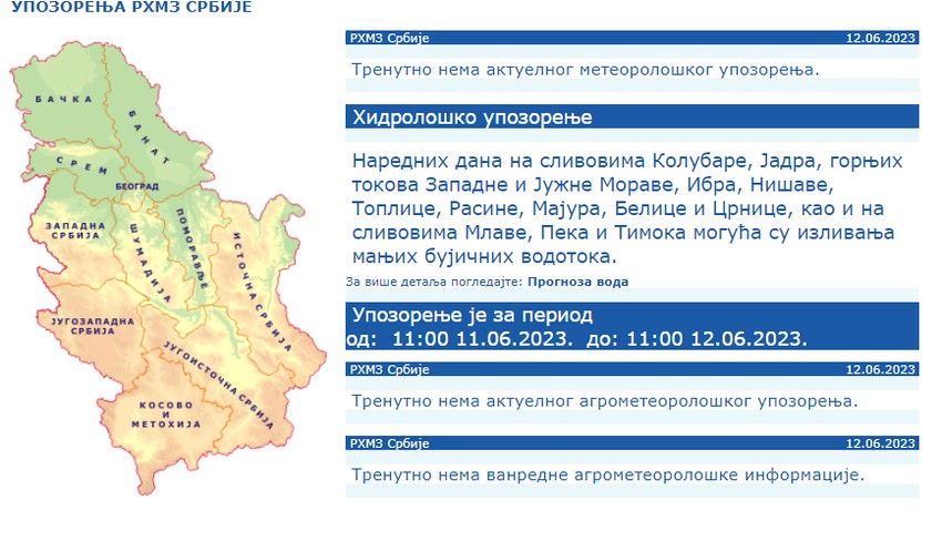 Upozorenje na izlivanje reka