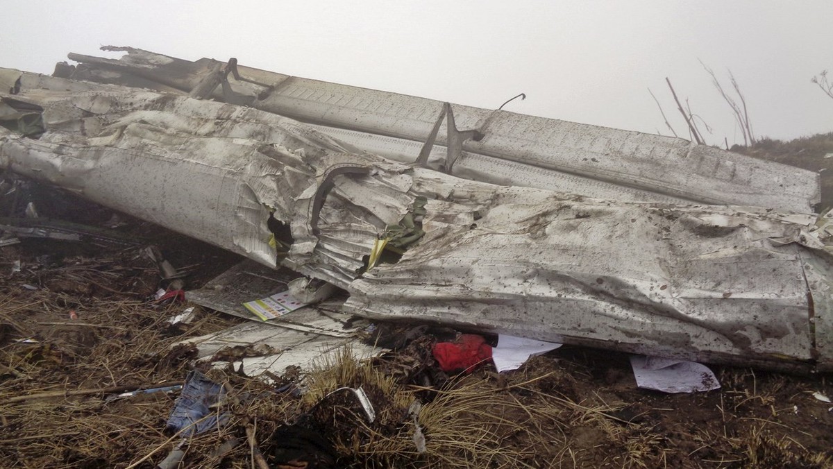 Wreckage of Twin Otter plane, operated by private Tara Air, is pictured after it crashed due to bad weather, in Myagdi