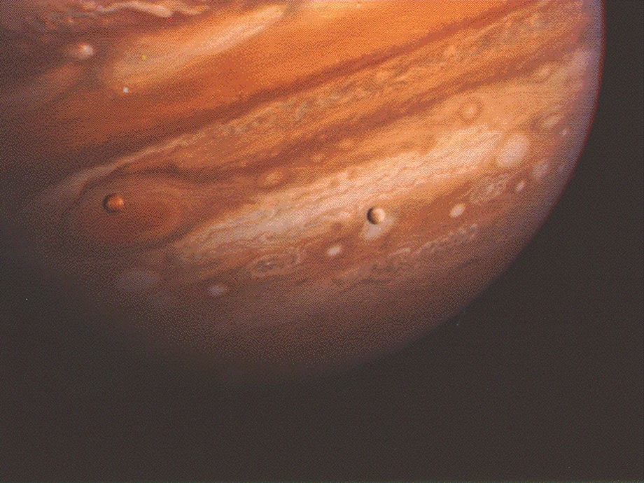 Jupiter and its moons as seen by Voyager