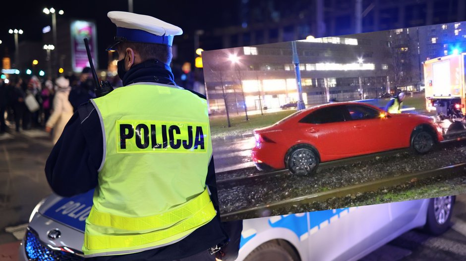 Pijany kierowca wjechał samochodem na torowisko w Warszawie