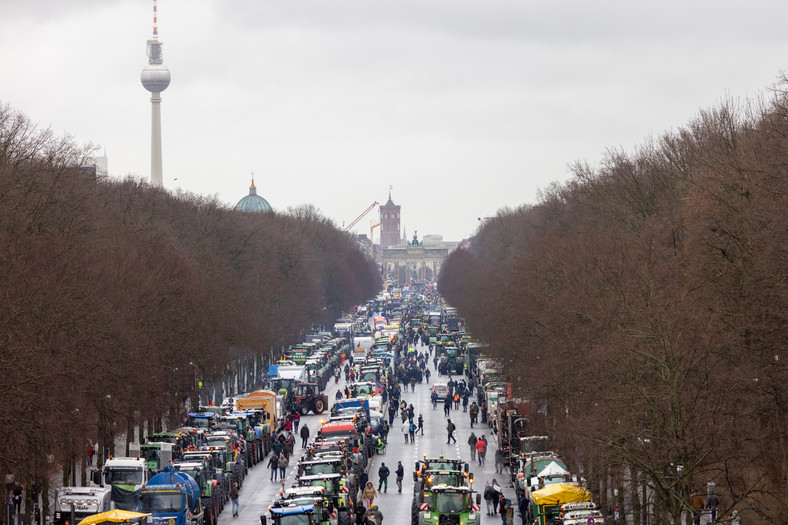 Protest rolników w Berlinie, styczeń 2024 r.