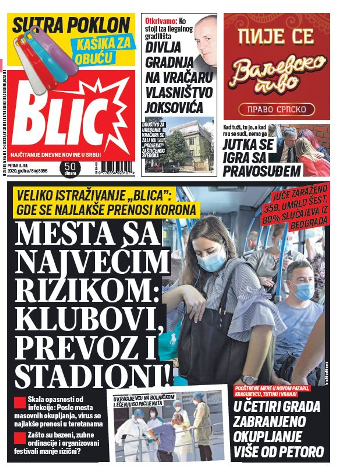 ČITAJTE NOVI "BLIC" ODMAH! Istražujemo: Gde se najlakše prenosi korona; U  četiri grada zabranjeno okupljanje više od petoro