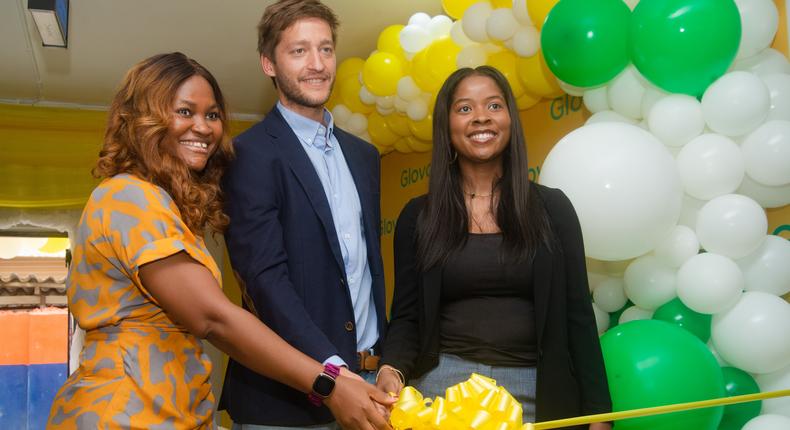 L-R: Tokunbo Ibrahim, Government Relations Manager, Glovo Sub-Saharan Africa;  Oscar Pierre, CEO & CO-Founder, Glovo and Lamide Akinola,  Head of Q-Commerce, Glovo Sub-Saharan Africa at the ribbon-cutting ceremony of its new MFC in Lagos recently.