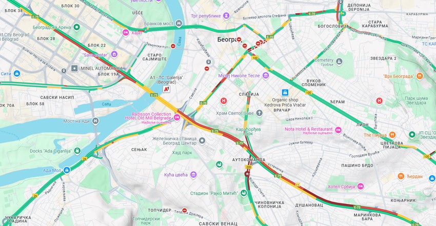 Mapa gužvi u Beogradu