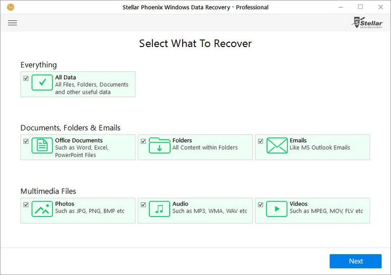 Główne okno programu do odzyskiwania danych - Stellar Phoenix Windows Data Recovery Pro