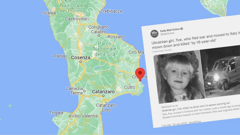 5-letnia Ukrainka, która uciekła przed wojną do Włoch zginęła po potrąceniu przez auto