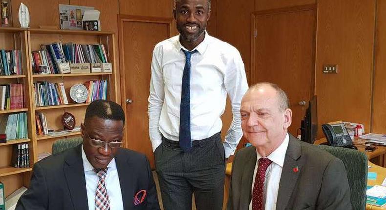 Kwara State Governor, Alhaji Abdulfatah Ahmed (left) in a meeting with the Vice Chancellor of the University of Wolverhampton, Professor Geoff Layer (right)